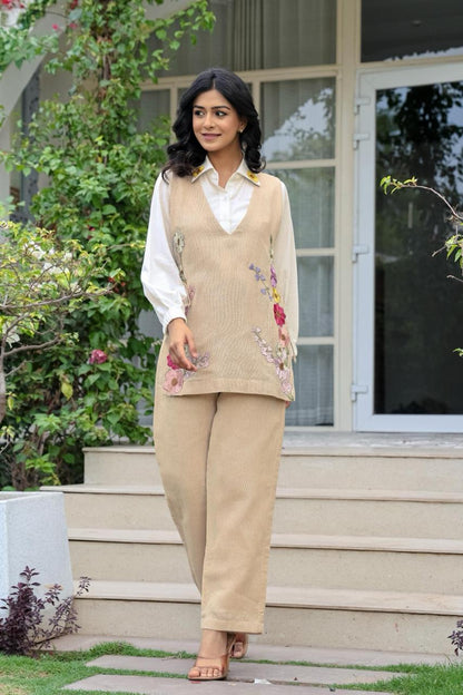 Opela almond jute embroidery co-ord set