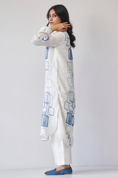 Women's Marshmallow and Blue Linen Co-ord Set