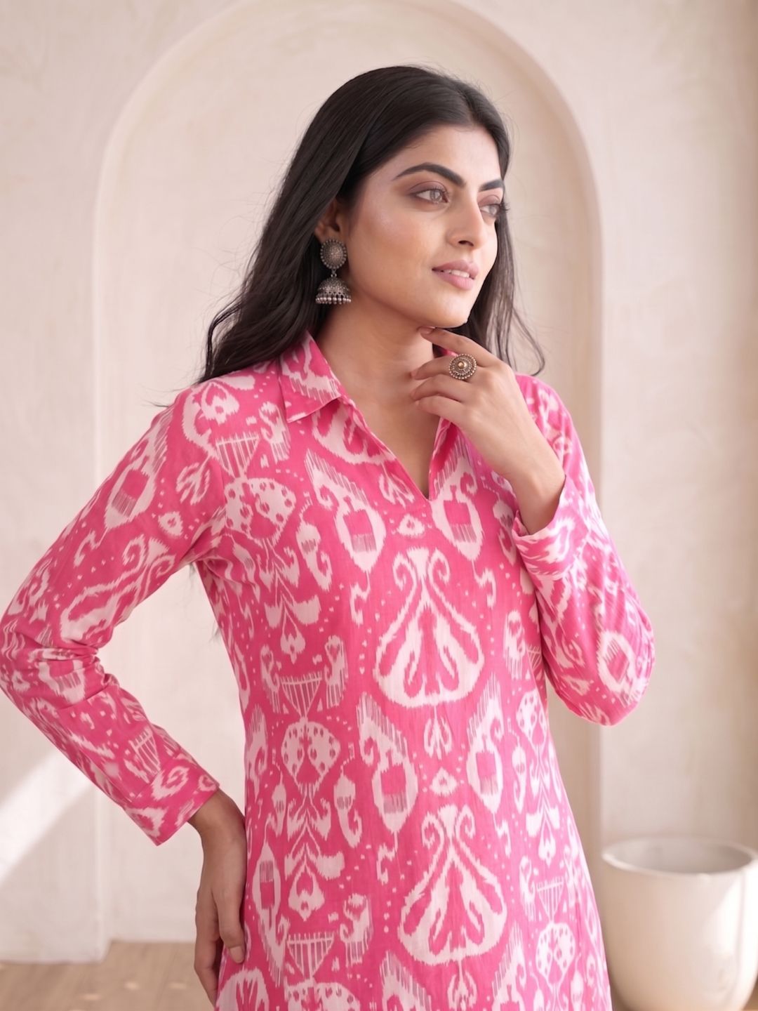 ARANYA ROSE IKAT PRINT PREMIUM PURE COTTON KURTA PANT SET
