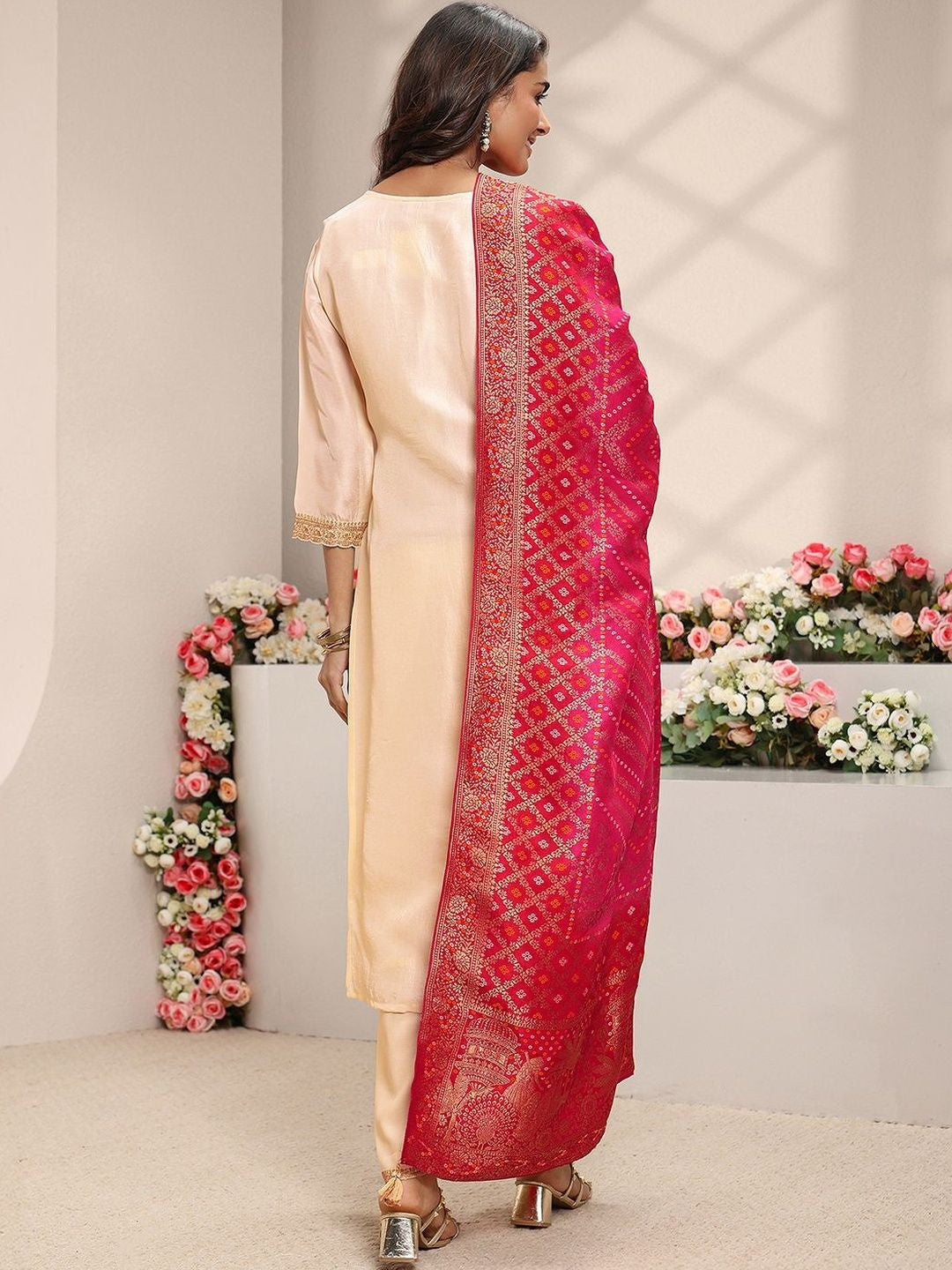 Ivory Embellished Straight Suit Set with Dupatta