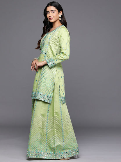 Dhiyona LL Women Floral Embroidered Mirror Work Kurta with Palazzos & Dupatta