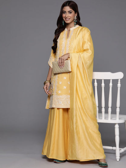 Dhiyona LL Floral Embroidered Sequinned Kurta with Palazzos & Dupatta