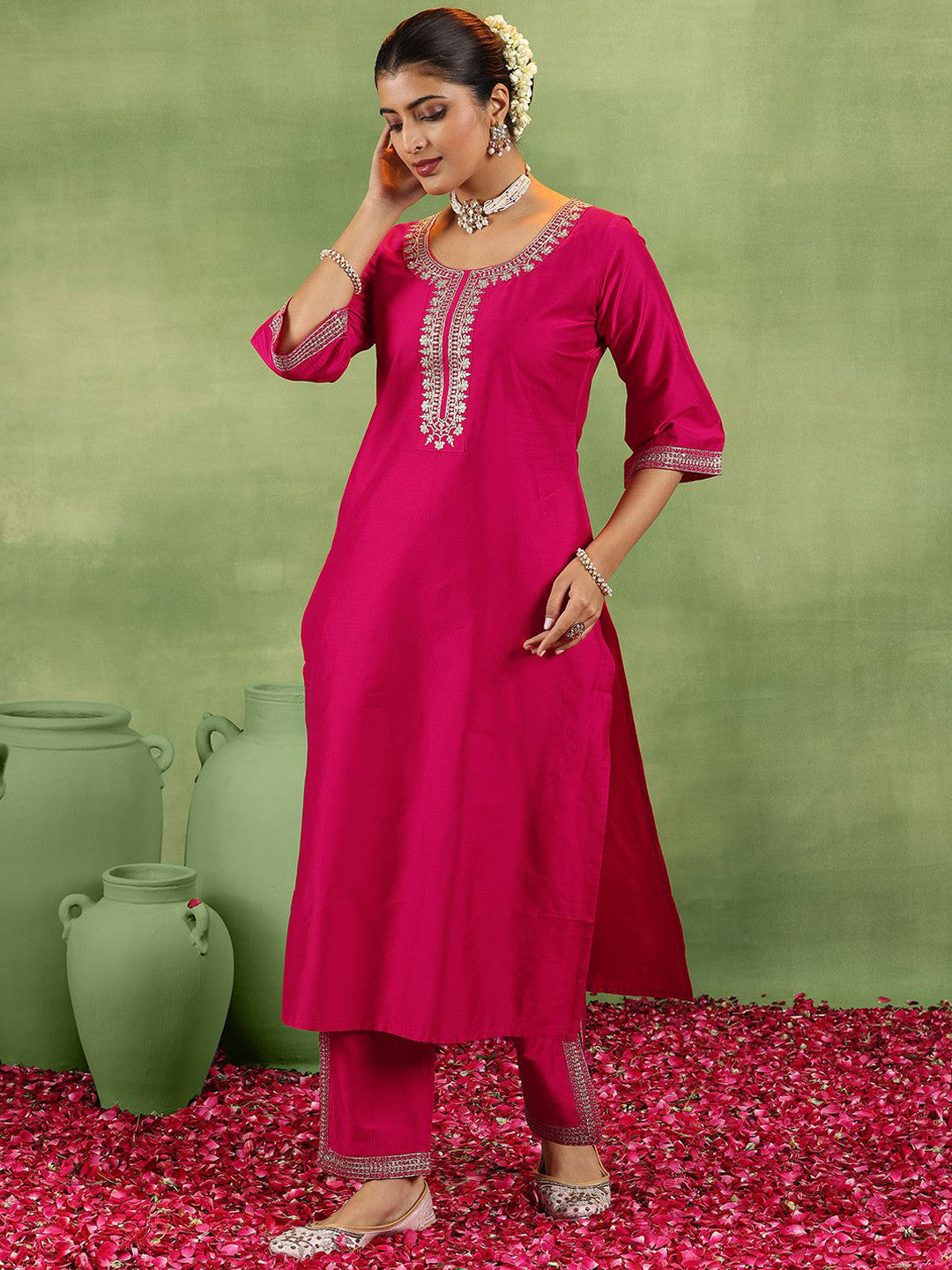 Women Ethnic Motifs Yoke Design Regular Kurta with Trousers & With Dupatta