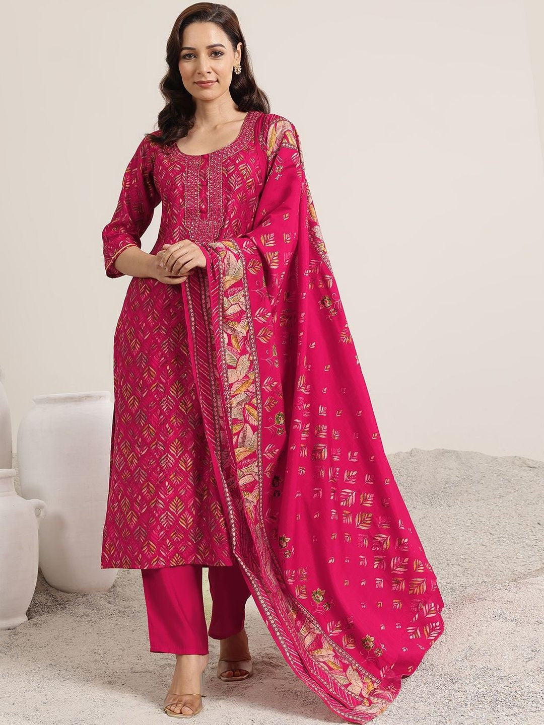 Women Ethnic Motifs Printed Regular Mirror Work Kurta with Trousers & With Dupatta