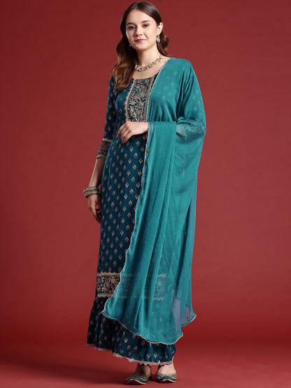 Dhiyona AN Printed Sequined Kurta with Sharara & Dupatta