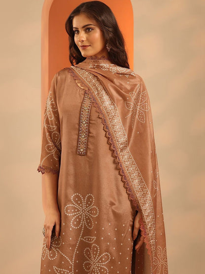 Women Bandhani Printed Regular Kurta with Trousers & With Dupatta