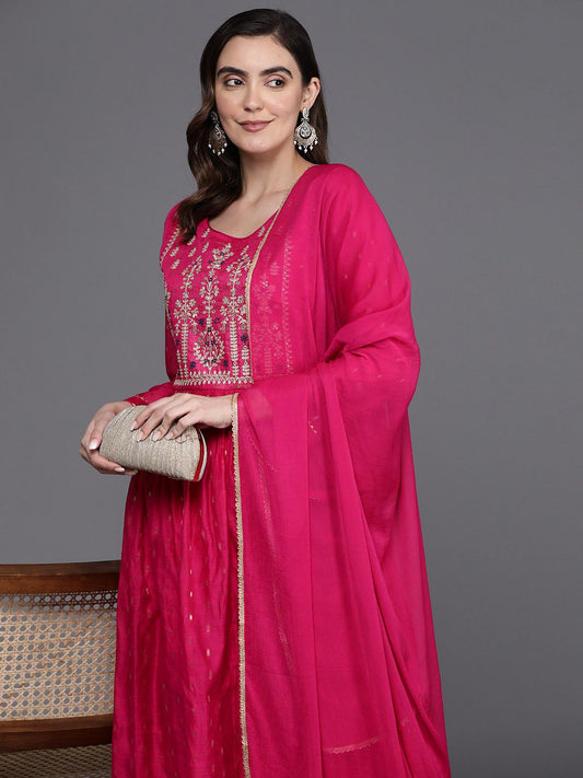 Dhiyona IE Embroidered Empire Sequinned Chanderi Silk Kurta with Trousers & Dupatta