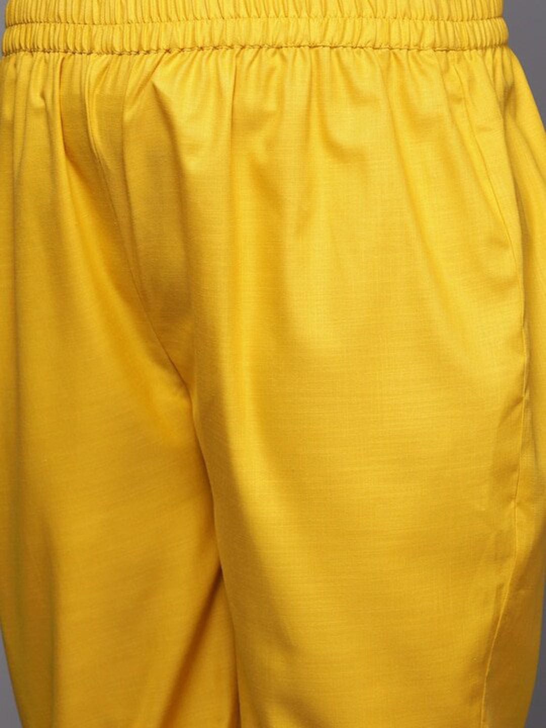 Mustard Xtra Yoke Design Gotta Patti Pure Cotton Kurta With Trousers & Dupatta