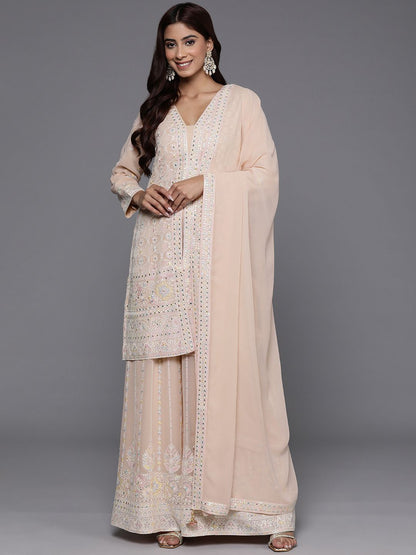 Dhiyona LL Floral Embroidered Regular Sequinned Kurti with Palazzos & Dupatta