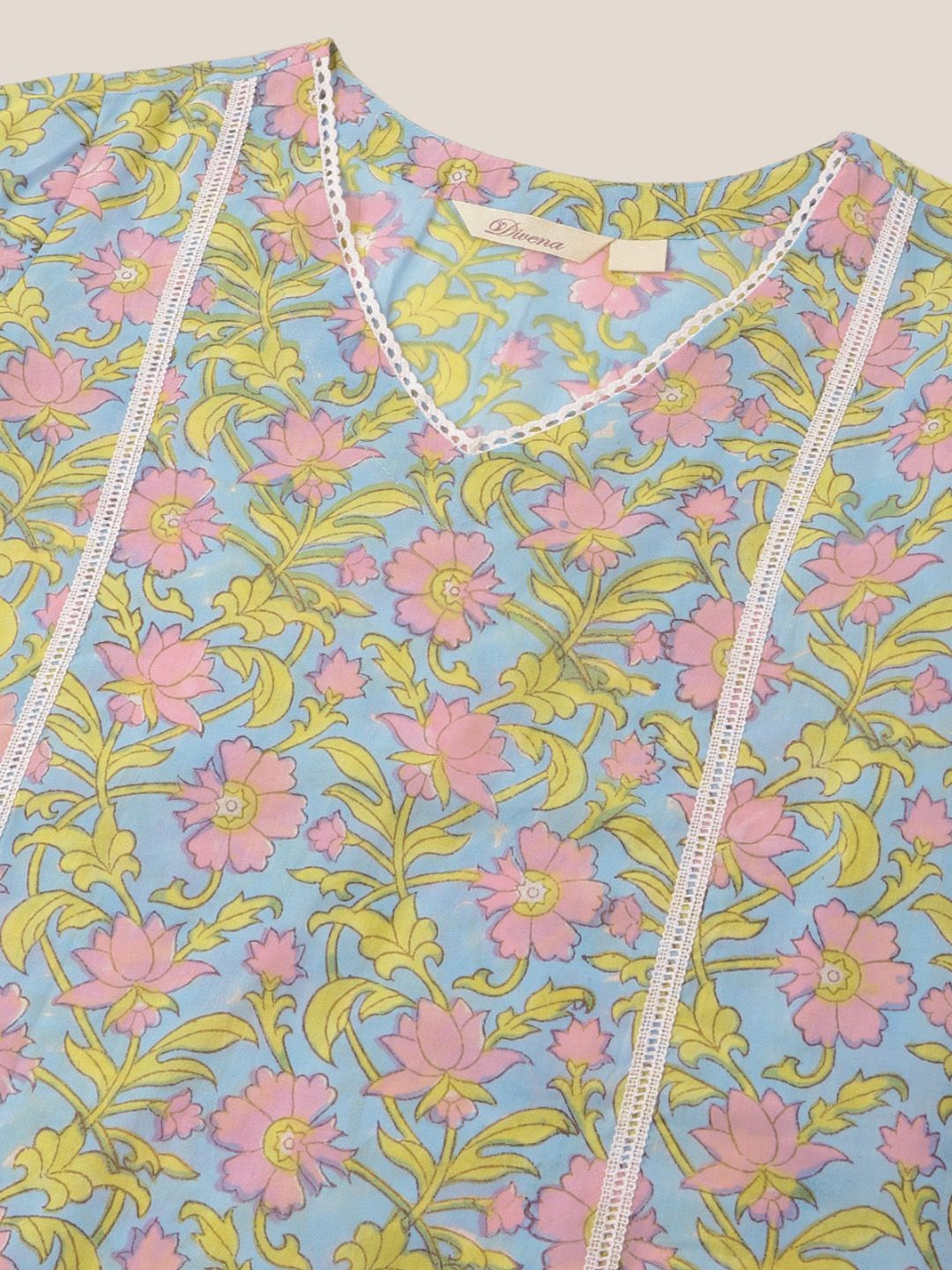 Dhiyona KL Floral Printed Pure Cotton Straight Kurta & Trousers With Dupatta