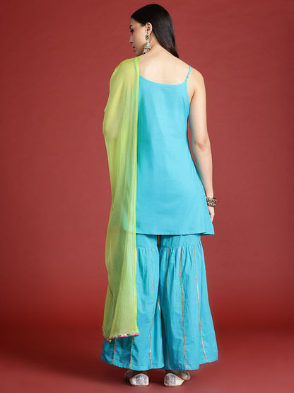 Dhiyona AN Tyohar Collection Gotta Patti Pure Cotton Kurti with Sharara & Dupatta