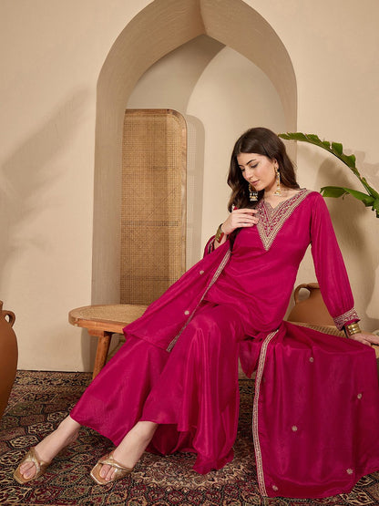 Dhiyona SN Embroidered Kurta & Palazzos with Dupatta Set