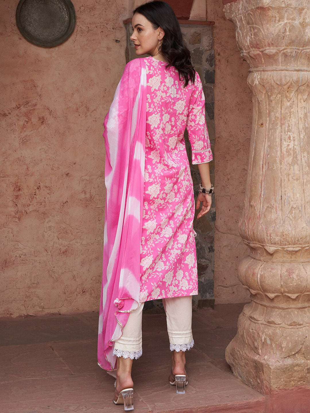 Ethnic Motifs Printed Sequined Pure Cotton Kurta with Trousers & Dupatta