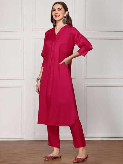 Dhiyona IS Women's Women Regular Puffed Sleeves Style Kurta with Trousers