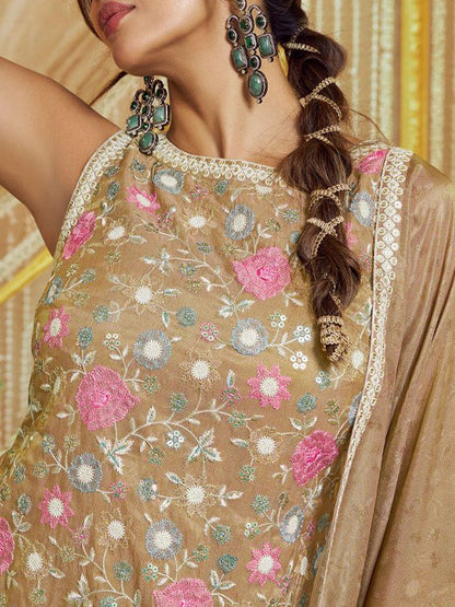 Dhiyona IN Women Floral Embroidered Regular Thread Work Kurta & Palazzos With Dupatta