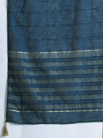 Women Embroidered Regular Sequinned Chanderi Silk Kurta with Trousers & With Dupatta