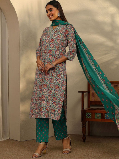 Women Floral Printed Regular Kurta with Trousers & With Dupatta