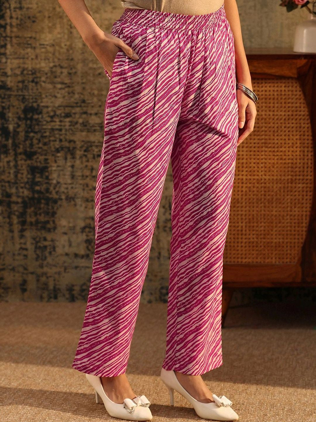 Rani Pink Floral Printed Cotton Blend Straight Suit Set