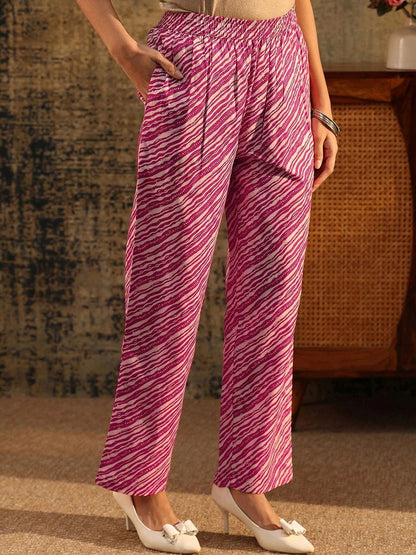 Rani Pink Floral Printed Cotton Blend Straight Suit Set
