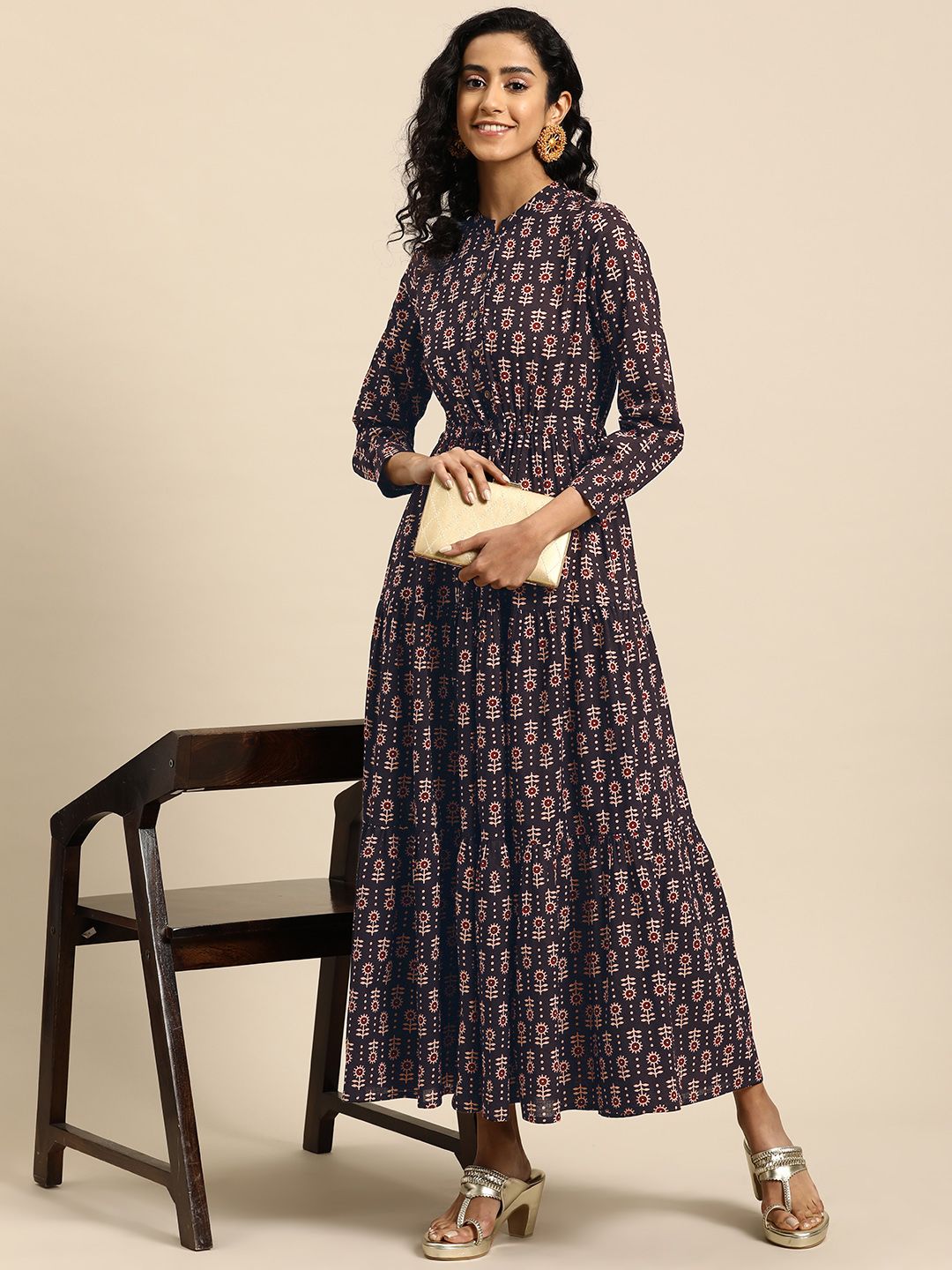 Dhiyona AY Women's Ethnic Motifs Printed Maxi Dress