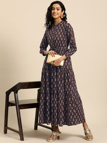 Dhiyona AY Women's Ethnic Motifs Printed Maxi Dress