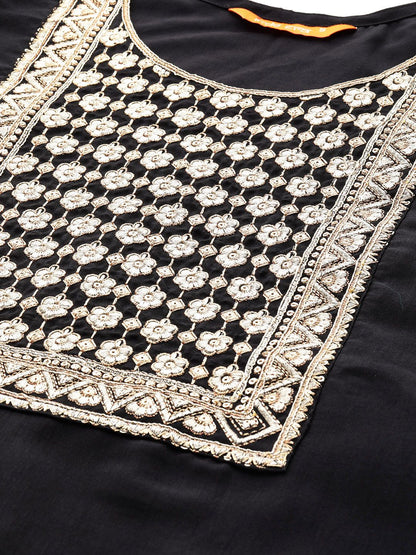 Dhiyona IE Women Black Ethnic Motifs Yoke Design Sequinned Kurta
