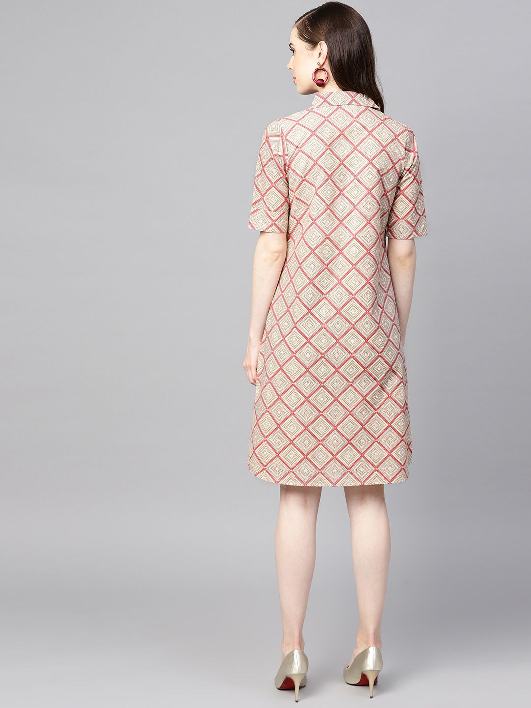Dhiyona AY Women's Beige & Pink Printed Shirt Dress