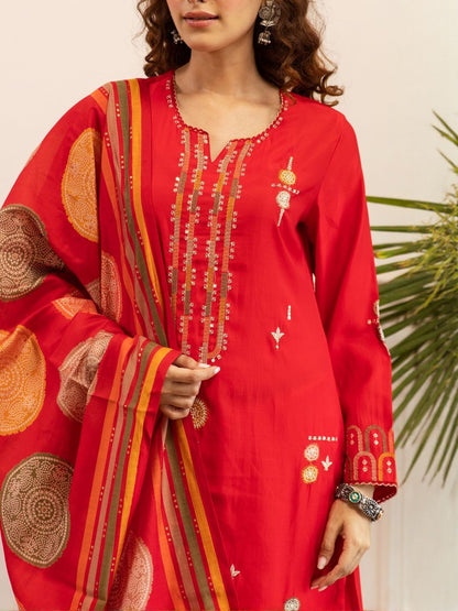 Dhiyona KL Women Ethnic Motifs Printed Regular Sequinned Kurta with Palazzos & With Dupatta