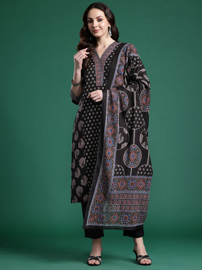 Ethnic Motifs Printed Panelled Pure Cotton Kurta with Trousers & Dupatta