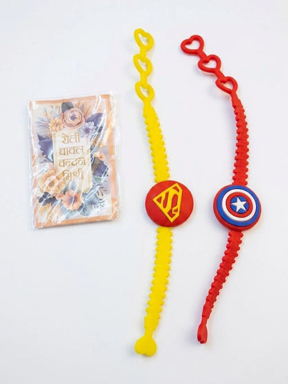 Dhiyona Set Of 2 Superhero Kids Rakhi With Roli Chawal Chandan Mishri