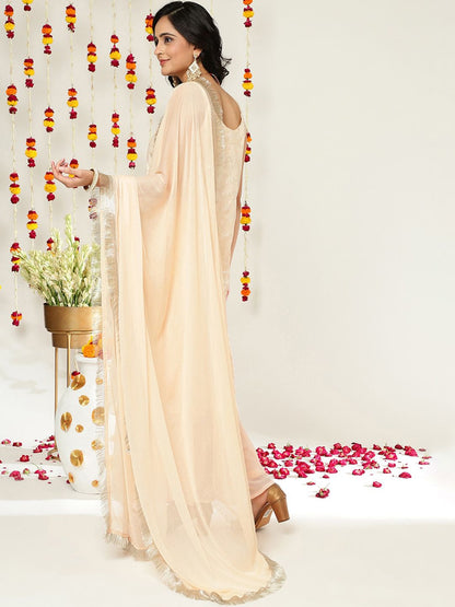 Dhiyona VA Floral Embroidered Sequinned Straight Kurta & Sharara With Dupatta