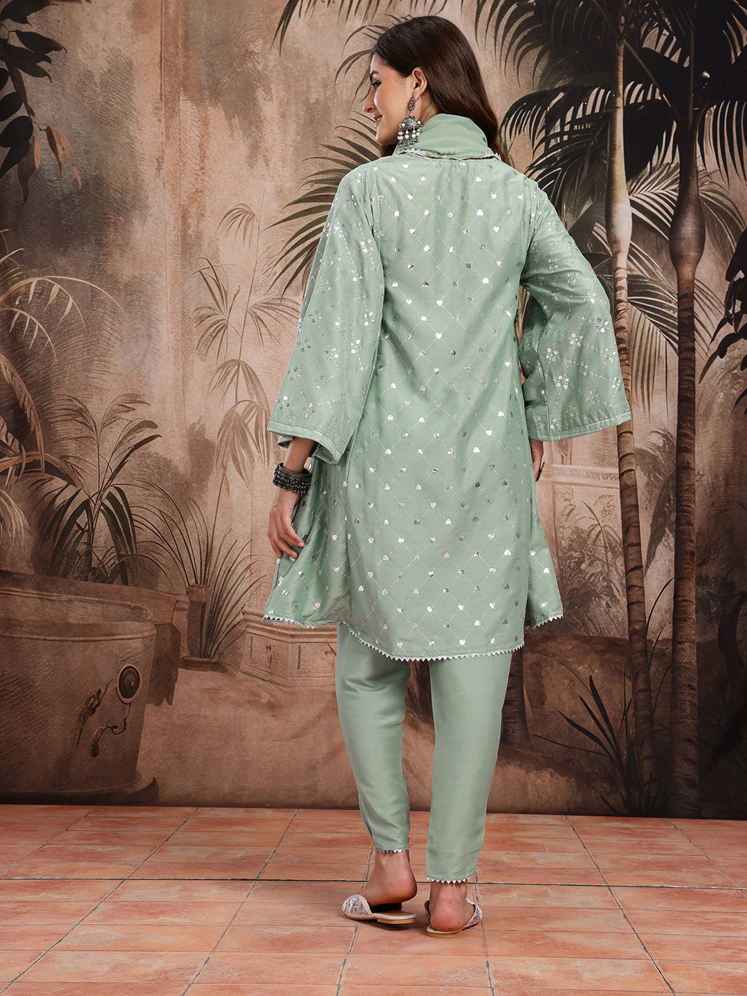 Printed Gotta Patti Kurta with Dhoti Pants & Dupatta