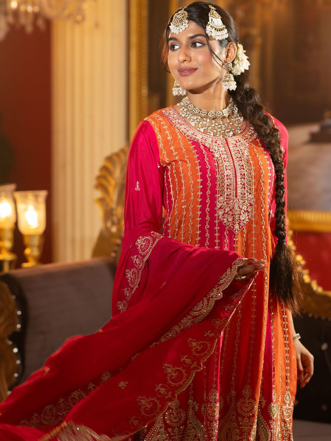 Dhiyona IE Women Ethnic Motifs Embroidered Regular Sequinned Kurta with Palazzos & With Dupatta