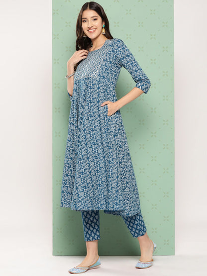 Dhiyona KL Women Ethnic Motifs Printed Empire Gotta Patti Kurta with Trousers & With Dupatta