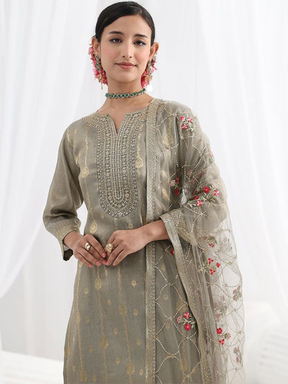 Women Ethnic Motifs Regular Thread Work Kurta with Trousers & With Dupatta