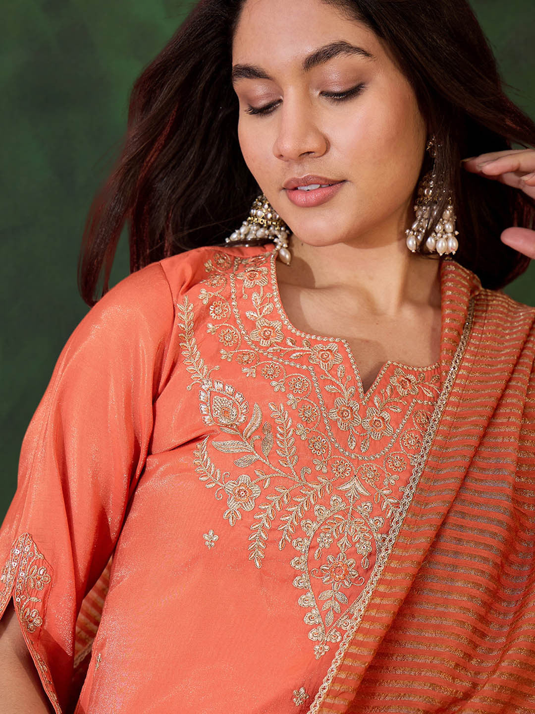 Zari Sequence Embroidered Straight Kurta Set With Dupatta