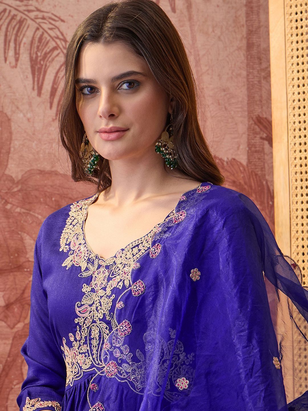 Dhiyona SN Embroidered Round Neck Kurta Palazzos & Dupatta