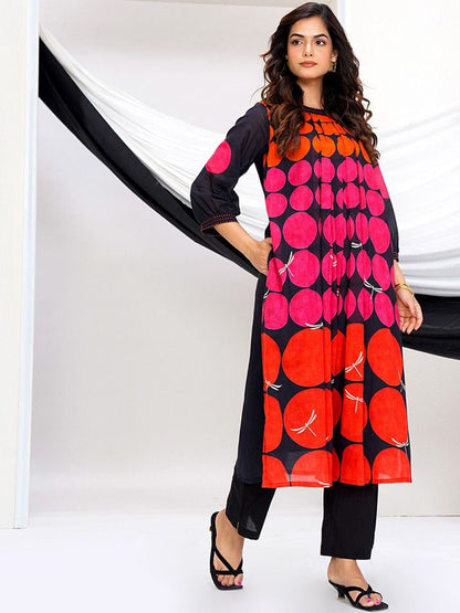 Printed Mandarin Collar Kurta & Trousers