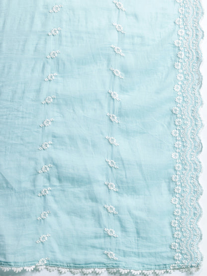 Floral Embroidered Thread Work Pure Cotton Kurta with Trousers & With Dupatta