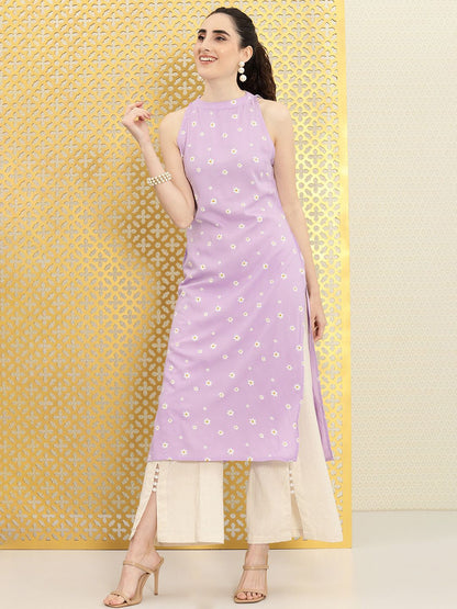 Dhiyona OD  Women Lavender & White Floral Printed Rozana Kurta