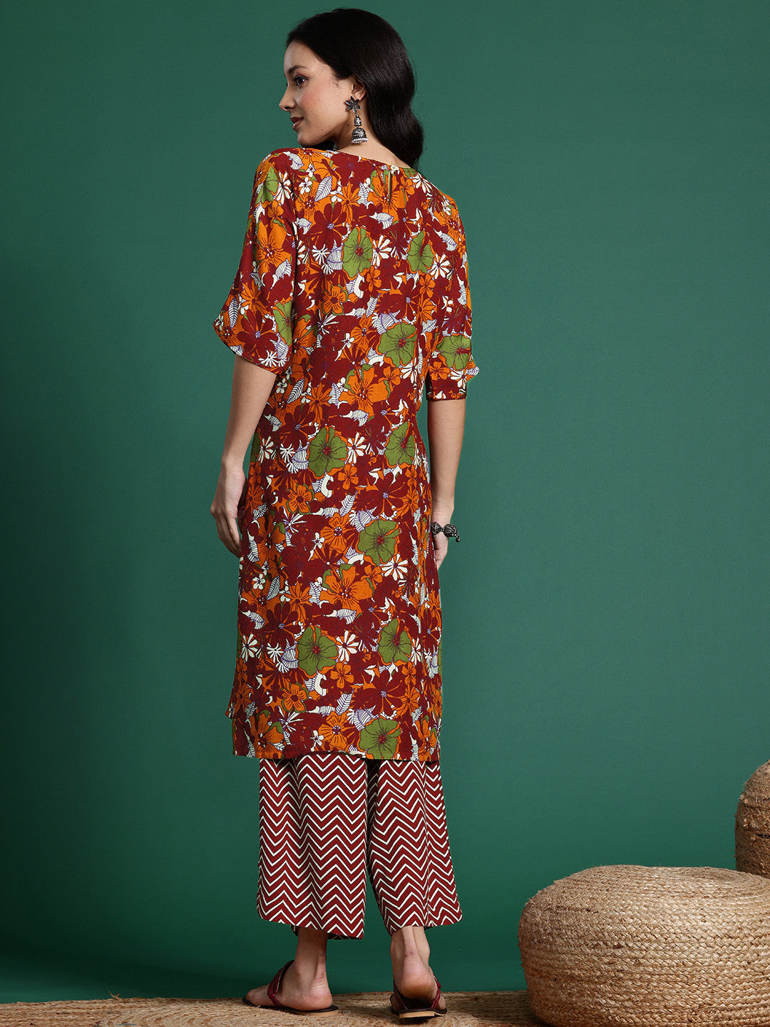 Floral Printed Regular Mirror Work Kurta with Palazzos