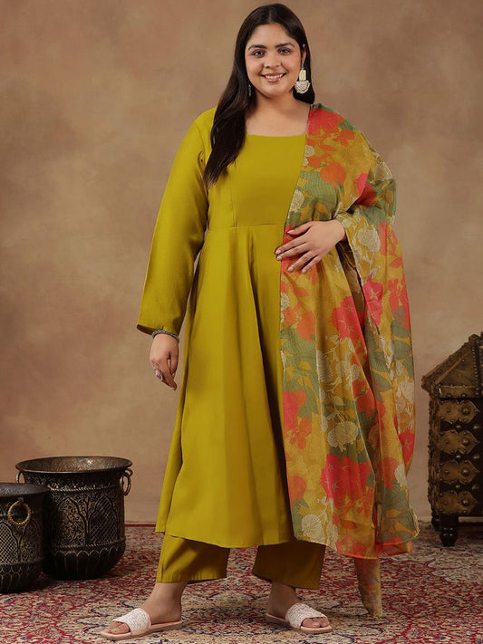 Dhiyona IN Round Neck Empire Anarkali Kurta With Trousers & Dupatta