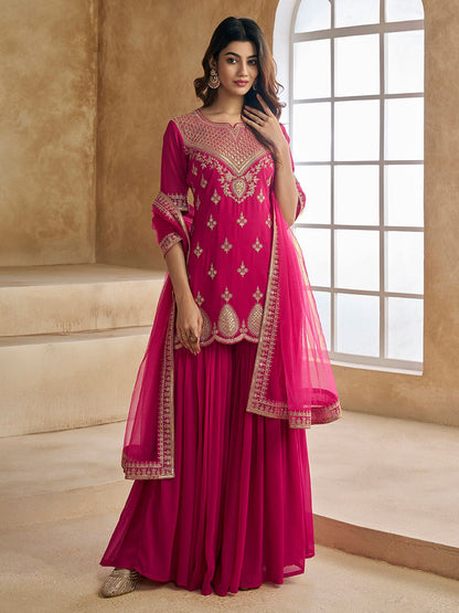 Dhiyona IN Ethnic Motifs Embroidered Sequinned Scalloped Kurti with Sharara & Dupatta