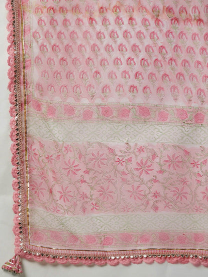 Dhiyona KL Ethnic Motifs Printed Gotta Patti Pure Cotton Straight Kurta & Sharara With Dupatta