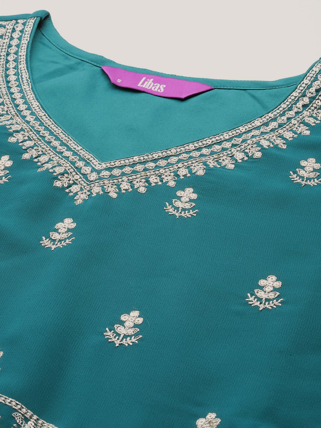 Dhiyona LL Floral Embroidered High Slit Sequinned Kurta with Palazzos & Dupatta