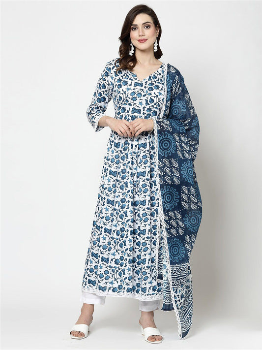 Dhiyona KL Floral Printed Kurta With Trouser & Dupatta