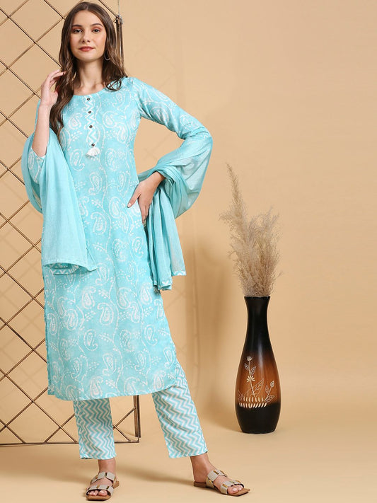 Dhiyona KL Floral Printed Regular Kurta With Trousers & Dupatta