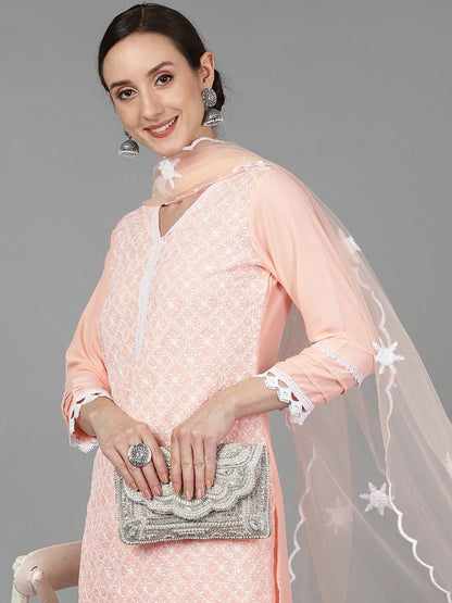 Dhiyona KL Ethnic Motifs Embroidered Regular Thread Work Kurta with Sharara & With Dupatta