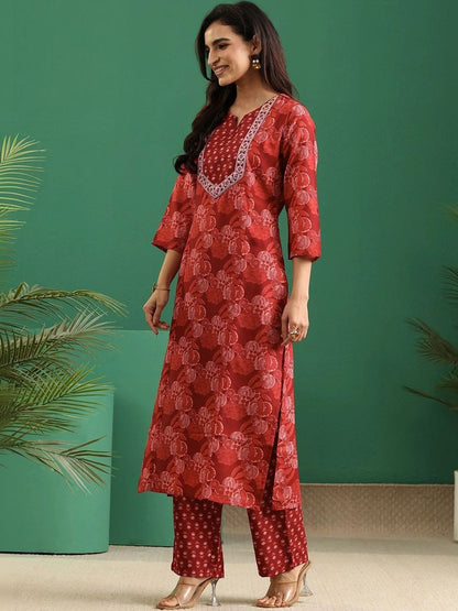 Women Ethnic Motifs Printed Regular Thread Work Kurta with Trousers & With Dupatta
