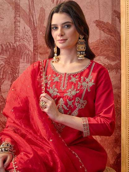 Dhiyona SN Embroidered Round Neck Kurta & Palazzos Kurta Sets
